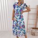 thumbnail image 2 of Vestido casual de manga corta con cuello en V y cintura elástica con cordones para mujer (cinturón incluido) Pompotops ghjkhdj16208, 2 of 7