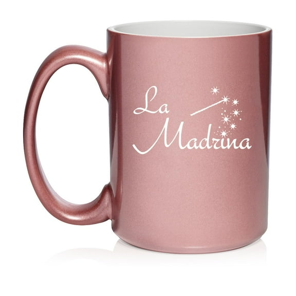 La Madrina Christening Baptism Godmother Ceramic Coffee Mug Tea Cup Gift (15oz Rose Gold)