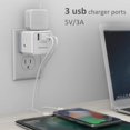 thumbnail image 3 of Cargador de pared POWSAV con 3 tomas y divisor USB de 3 vías, 3 of 7