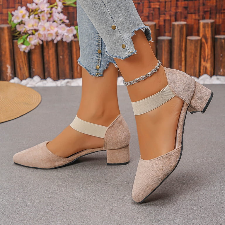 Viluyesy Womens Dress Shoes, Pointed Toe Chunky Heels Ankle Strap Elegant  Party Wedding Pump Shoes Black US9