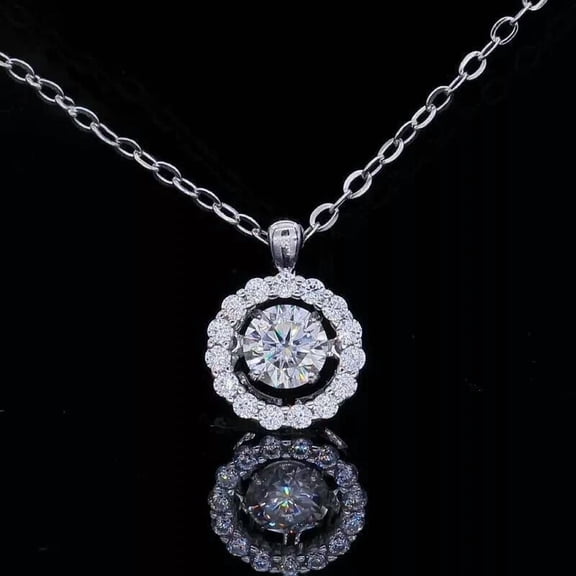 2.00Ct Round Cut Moissanite Pendant 14K White Gold Plated 18" Chain