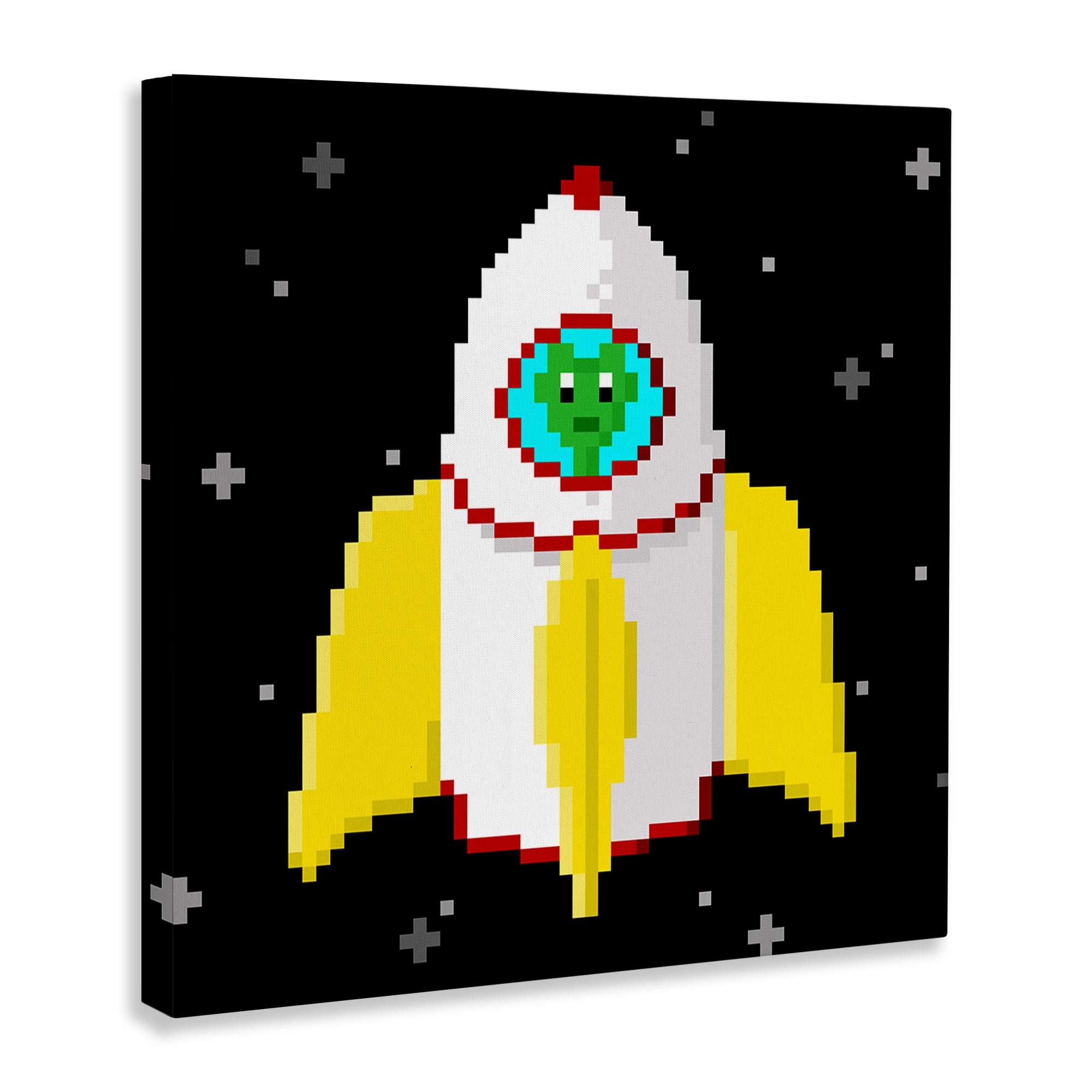 Stupell Industries Pixel Alien in Space Novelty & Humor Painting Wrapped Canvas Art Print Wall Art, 36 x 36