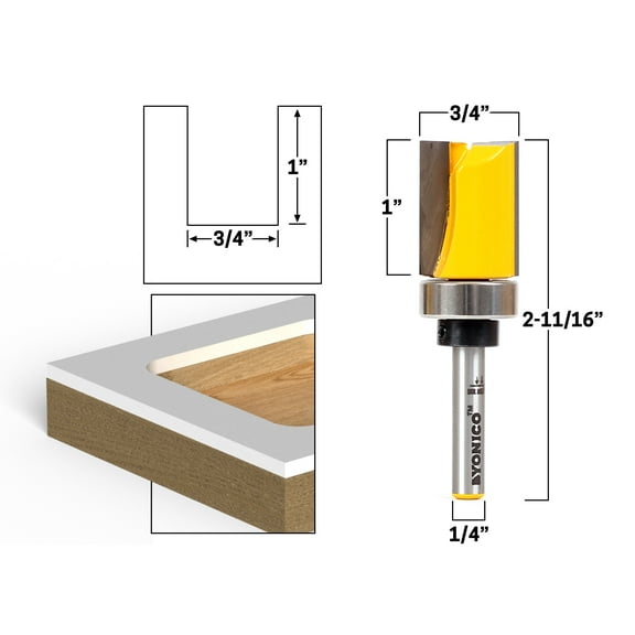 3/4" Diameter Flush Trim Template Router Bit - 1/4" Shank - Yonico 14090q