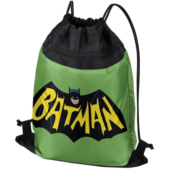 Batman Classic TV Series Logo Drawstring Backpack Sports Bag Sackpack 17" x 13", Perfect for Gym, Yoga or Practice