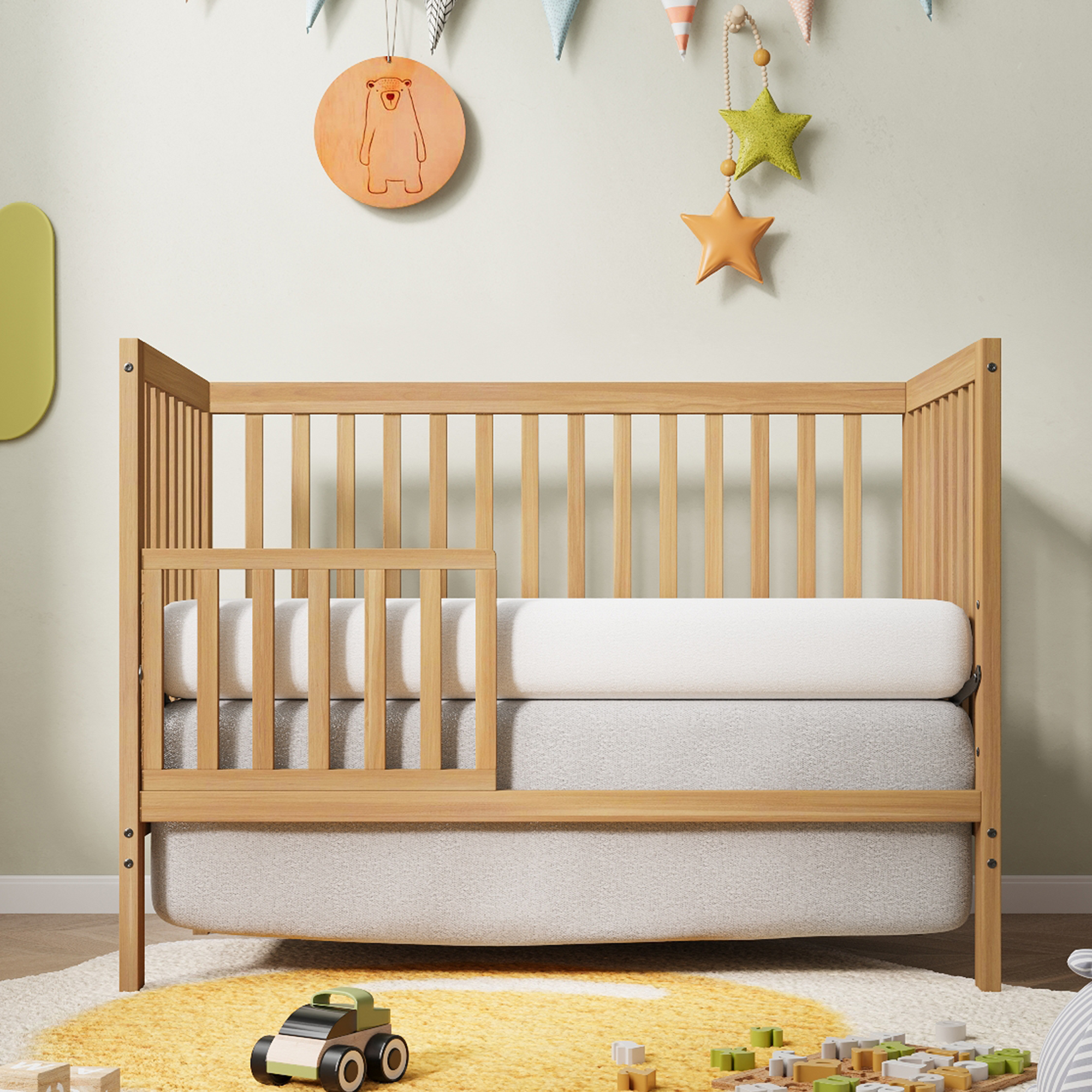 Sesslife 5-In-1 Convertible Crib, Baby Bed, Converts from Baby Crib to Toddler Bed, Fits Standard Full-Size Crib Mattress ,Easy to Assemble(Natural) - image 3 of 9