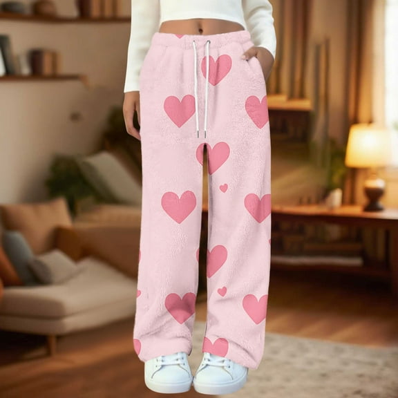 Elvqul Pajamas Pants for Women,Juniors Pajamas,Soft Holiday Pants Only Winter Flannel Comfortable,Pink,Size M
