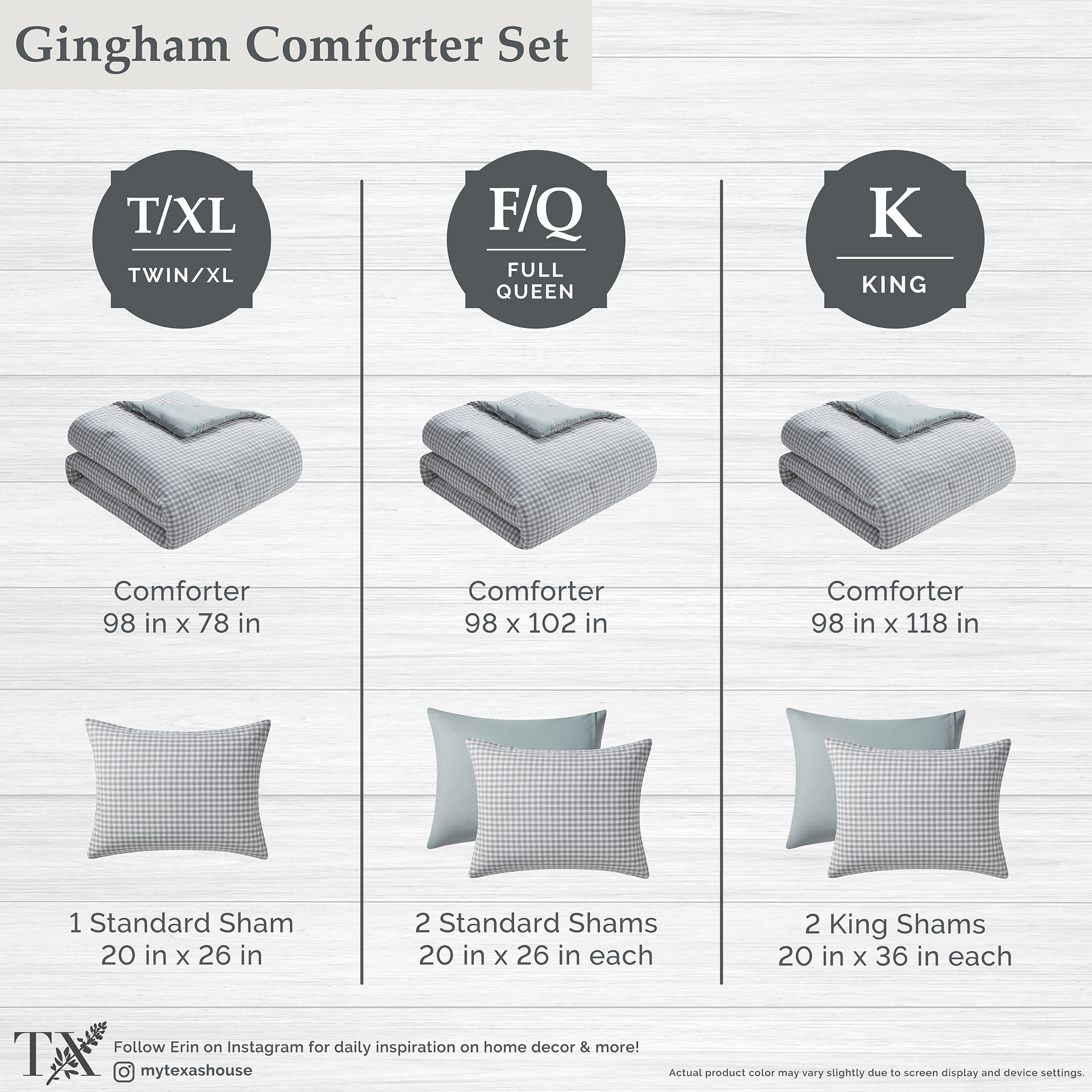 My Texas House Collins 2-Piece Green Gingham Cotton Comforter Set, Twin/Twin XL
