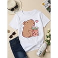 thumbnail image 1 of Women'S 100% Cotton Round Neck Short Sleeve T-Shirt - Casual Summer Top with Cute Hamster & Bubble Tea Graphic, Lightweight & Breathable, Casual Wear | Playful Print | Comfortable Fit, 1 of 7