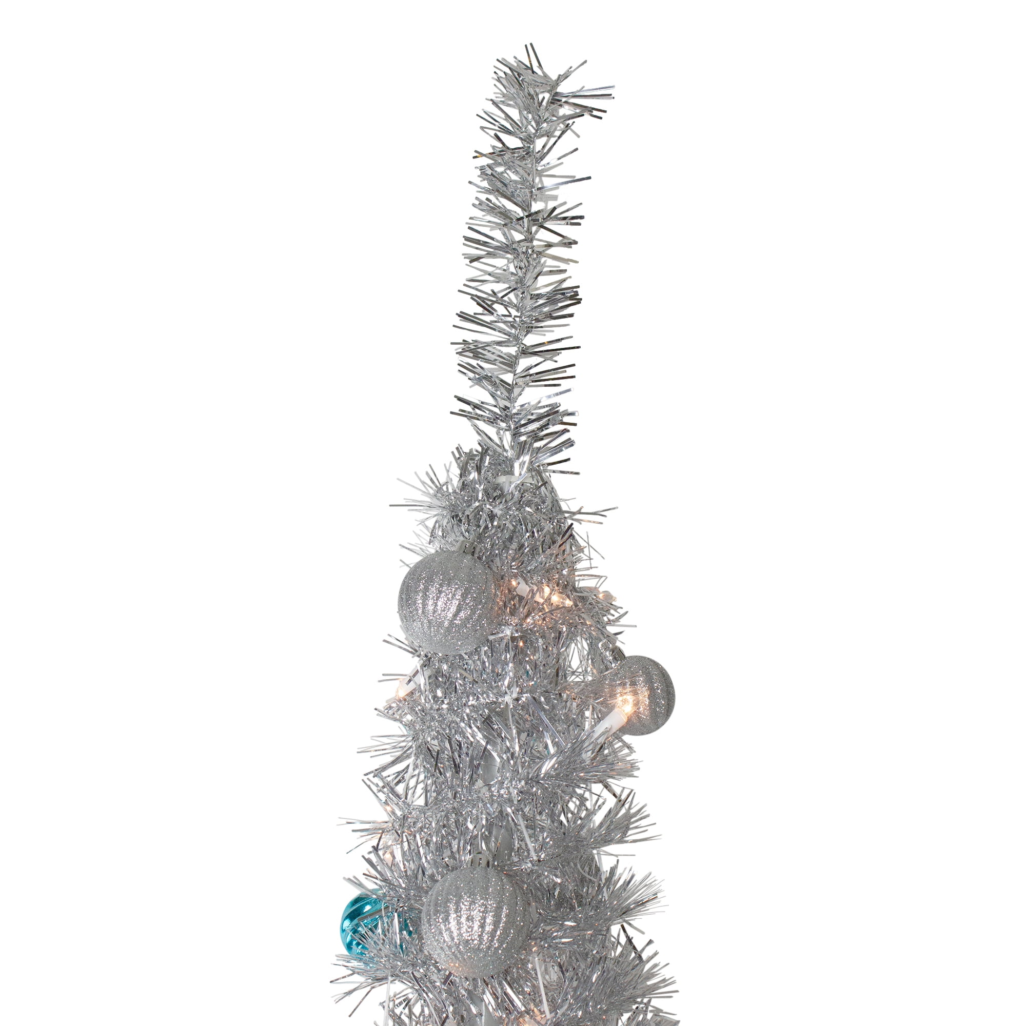 6' Pre-Lit Silver Tinsel Pop-Up Artificial Christmas Tree - Clear Lights