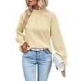 thumbnail image 1 of Tops de cuello alto con volantes para mujer, blusa elegante, camisa informal de manga larga, 1 of 6