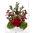 thumbnail image 2 of Nearly Natural Rose, Holly Berry, Pine & Pinecone Artificial Arrangement in White Vase, 2 of 2