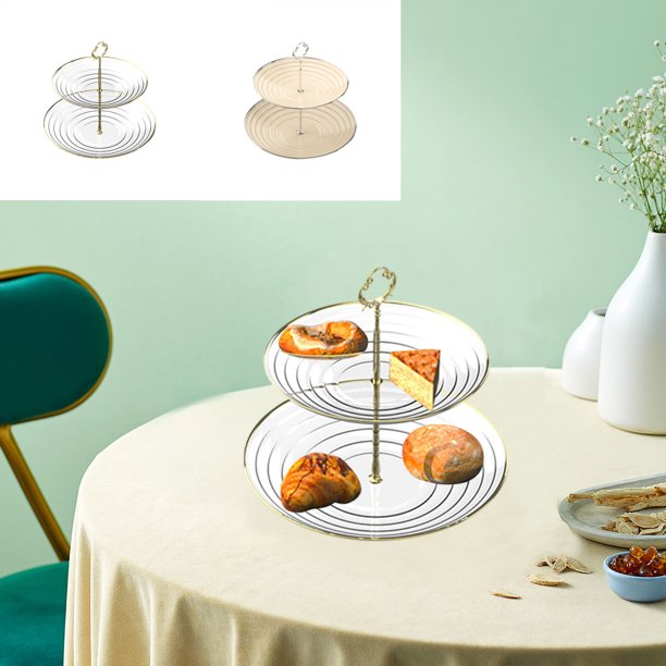 mfyjkho Soporte para tartas de 2 niveles|bandeja de plástico desmontable multicapa para aperitivos|26 x 26 x 23,5 cm (10,2 x 10,2 x 9,25 pulgadas)|para mesa de centro de salón o picnic al aire libre