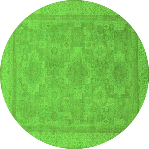 Ahgly Company Indoor Round Oriental Green Traditional Area Rugs, 7' Round