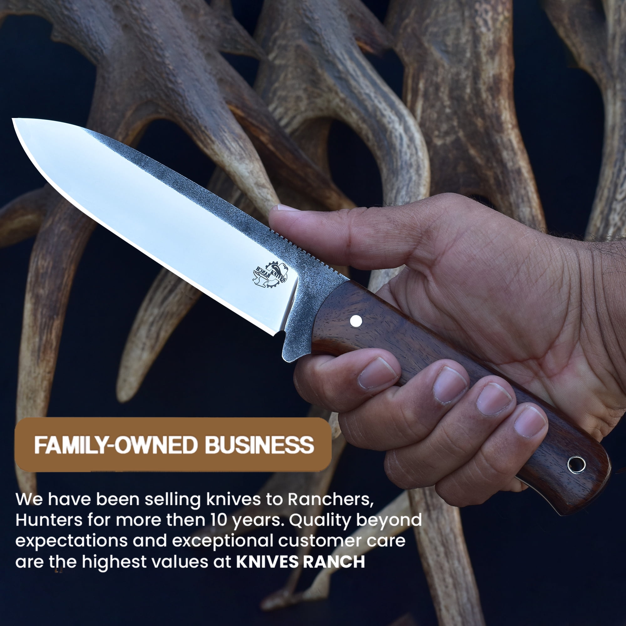 Knives Ranch 3091 440C Steel Bushcraft Knife with Rosewood Handle – Fixed Blade Outdoor Knife for Camping, Survival, Hunting & Utility Use