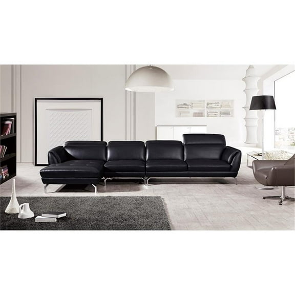 EK-L023 Black Color With Italian Leather Sectional - Left Facing Chaise