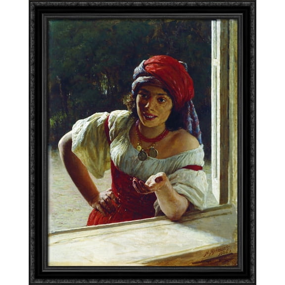 Gypsy Woman 28x34 Large Black Ornate Wood Framed Canvas Art by Mykola Yaroshenko