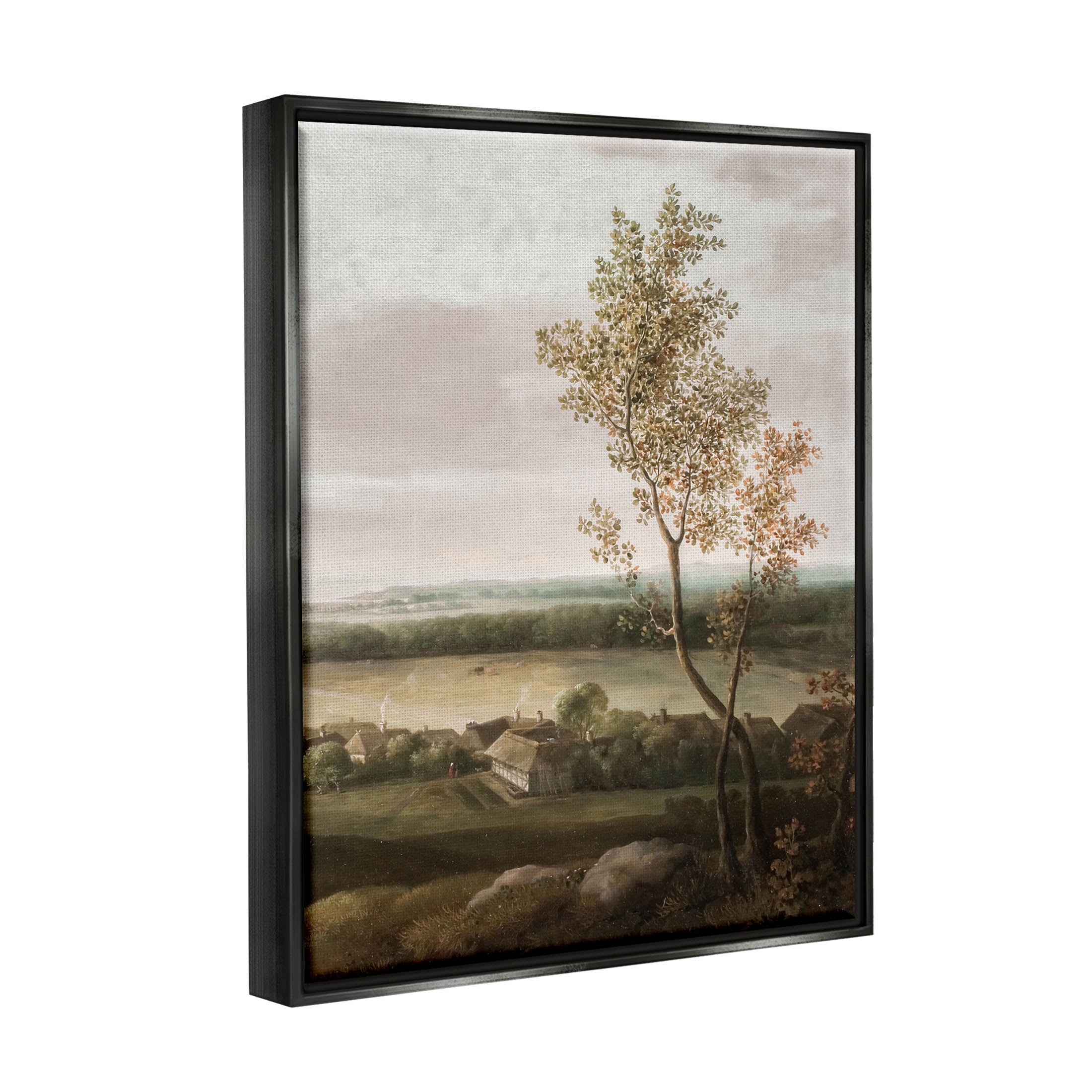 Classic Coastal House Nature Painting Landscape Painting Jet Black Framed Art Print Wall Art