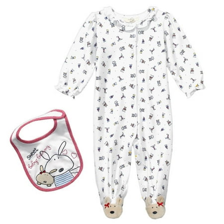 George - Organic Cotton Baby Bunny Footie With Bib - Newborn