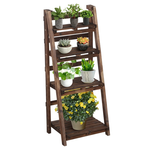 Ladder Shelf 4 Tier Bookshelf Storage Rack Display Shelving Plant Stand Wooden 
