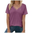 thumbnail image 3 of vigerkar Women's Vneck T-Shirt Lightweight Short Sleeve Cotton Tee for Daily Fashion Clothes (Purple, XXL), 3 of 7