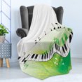thumbnail image 4 of Music Soft Flannel Fleece Throw Blanket, Music Piano Keys Curvy Fingerboard Summertime Entertainment Flourish, Cozy Plush for Indoor and Outdoor Use, 70" x 90", Lime Green Black White, by Ambesonne, 4 of 5