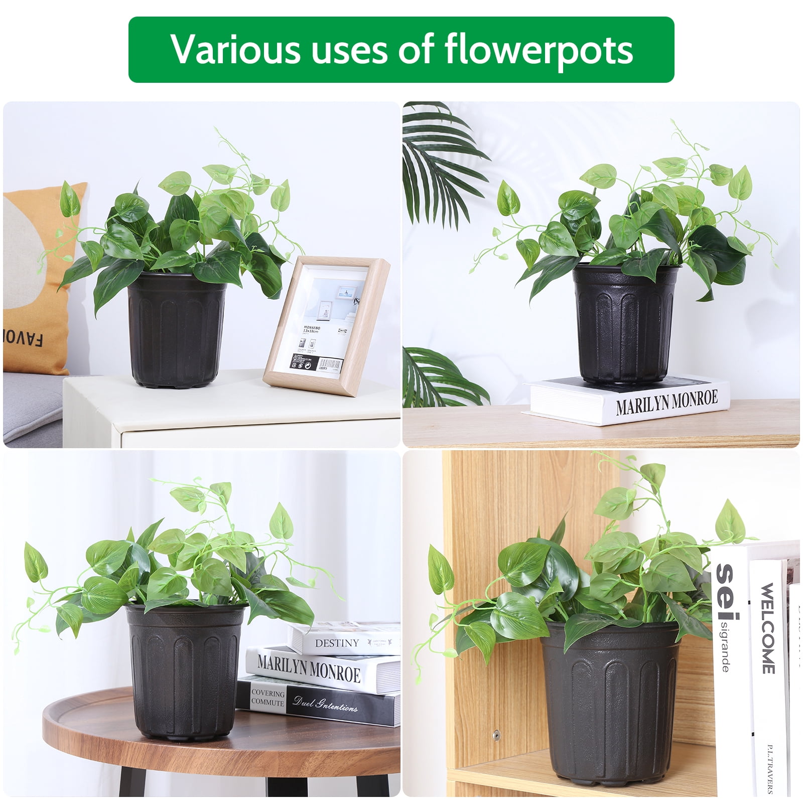 JERIA 6.70" x 5.10" x 6.90" Black Plastic Plant Nursery Pots with Reusable (50 Count)