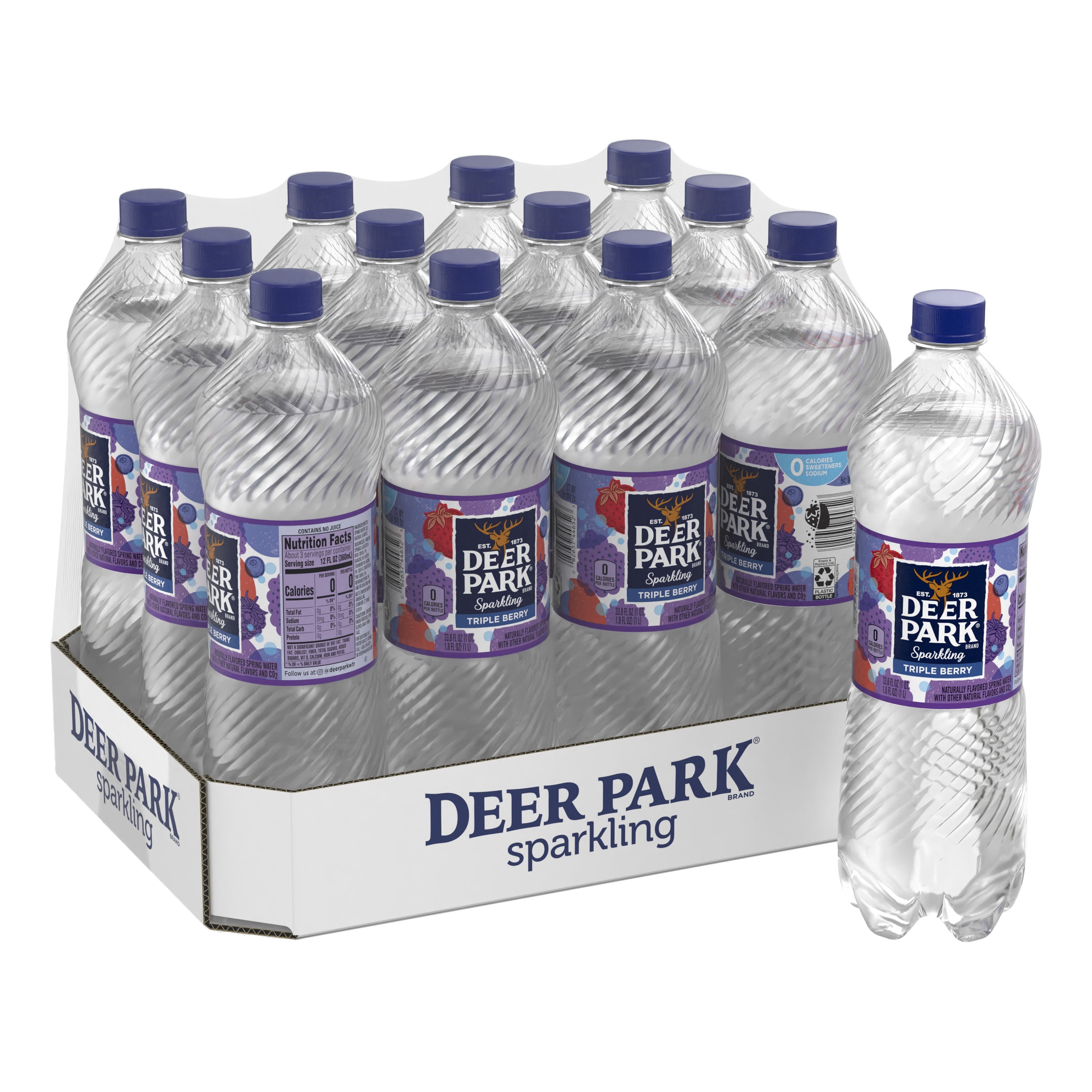 Deer Park Sparkling Water, Triple Berry, 33.8 oz. Bottles (Pack of 12)