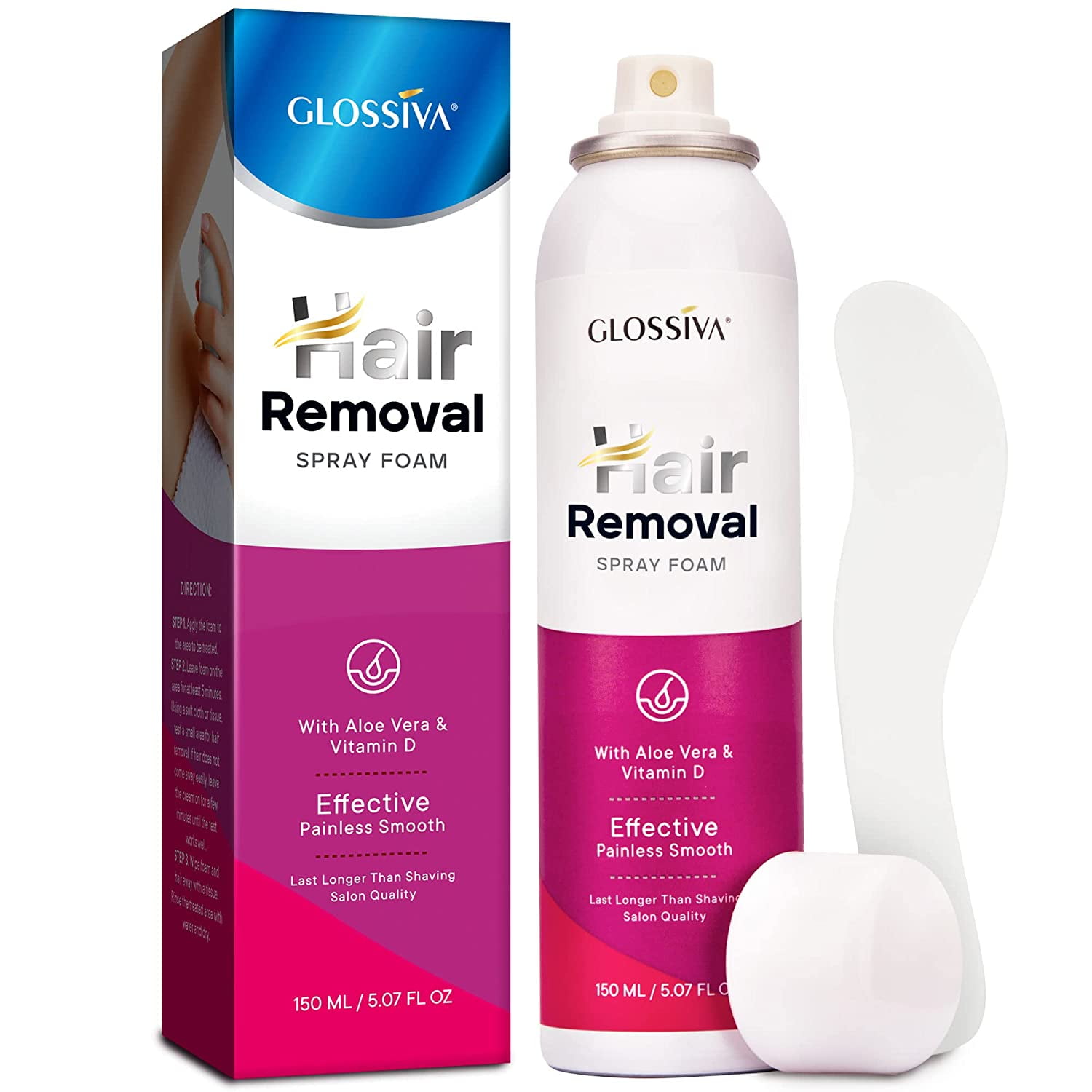 Glossiva Hair Removal Spray Foam - Newest Formula from 100% Natural Ingredients - Effective & Painless Hair Removal Cream - Body & Intimate Depilatory Spray Foam for Women & Men Glossiva Hair Removal Spray Foam - Newest Formula from 100% Natural Ingredients - Effective & Painless Hair Removal Cream - Body & Intimate Depilatory Spray Foam for Women & Men