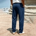 thumbnail image 6 of Men's Waffle Knit Casual Pants Fashion Loose Fit Straight Leg Button Closure Drawstring Elastic Waist for Travel Daily Wear Fall, Navy, XL, 6 of 9
