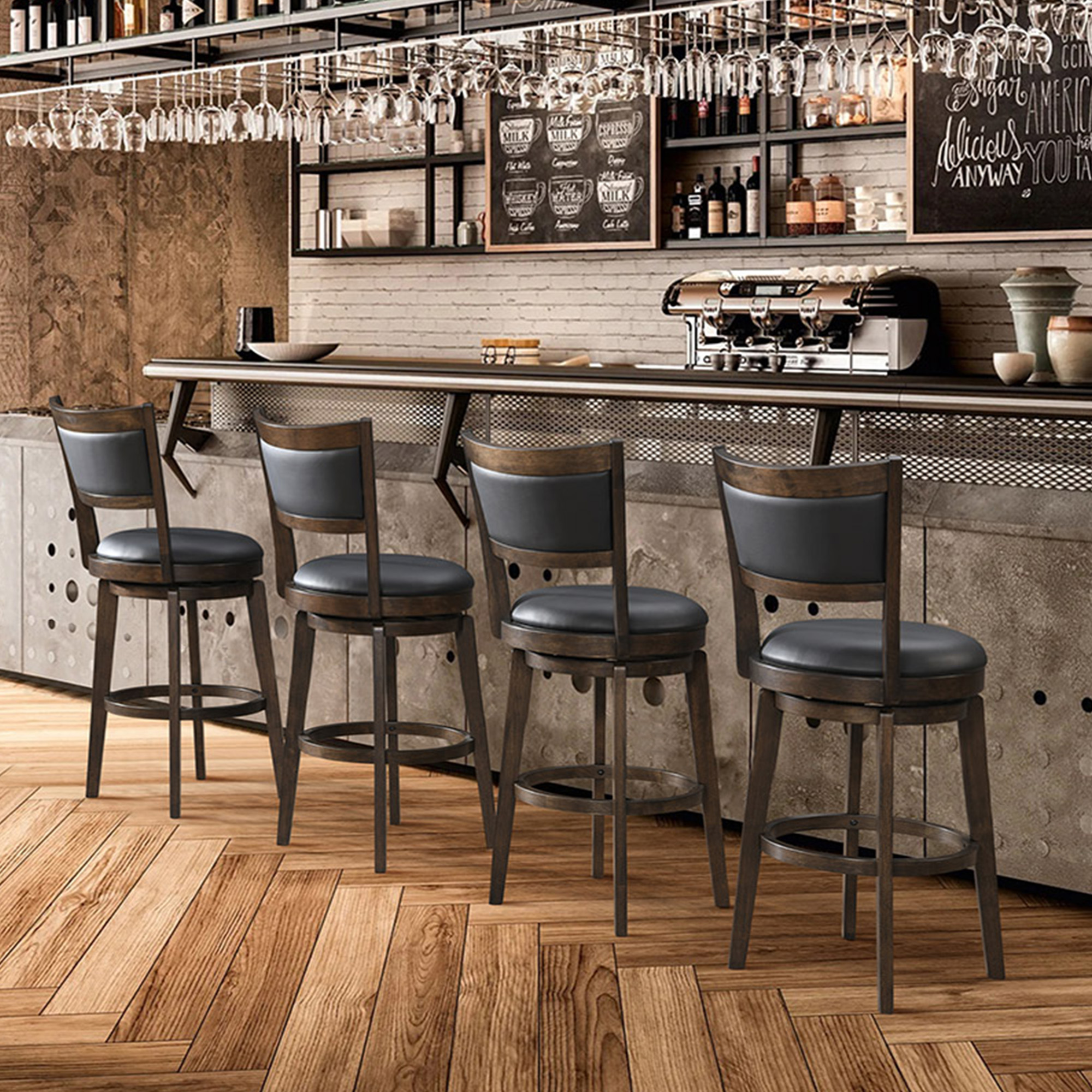 TrumanPick Swivel Counter Height Barstool, Cappuccino, Set of 2 photo 5