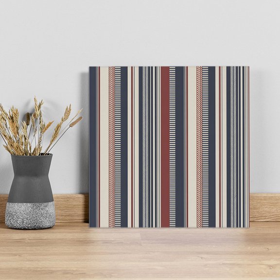 Red Blue Beige Wall Art Painting on Canvas, Boho Retro Colorful Abstract Striped Canvas Art Home Prints Wall Art Framed Modern Artwork for Living Room Bedroom Wall Decor 20x20in