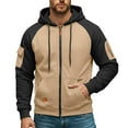 thumbnail image 2 of Ceisia Men's Long Sleeve Jacket Drawstring Full-Zip with Kanga Pocket Color Block Sweatshirts Casual Hoodies Khaki M Gift, 2 of 5