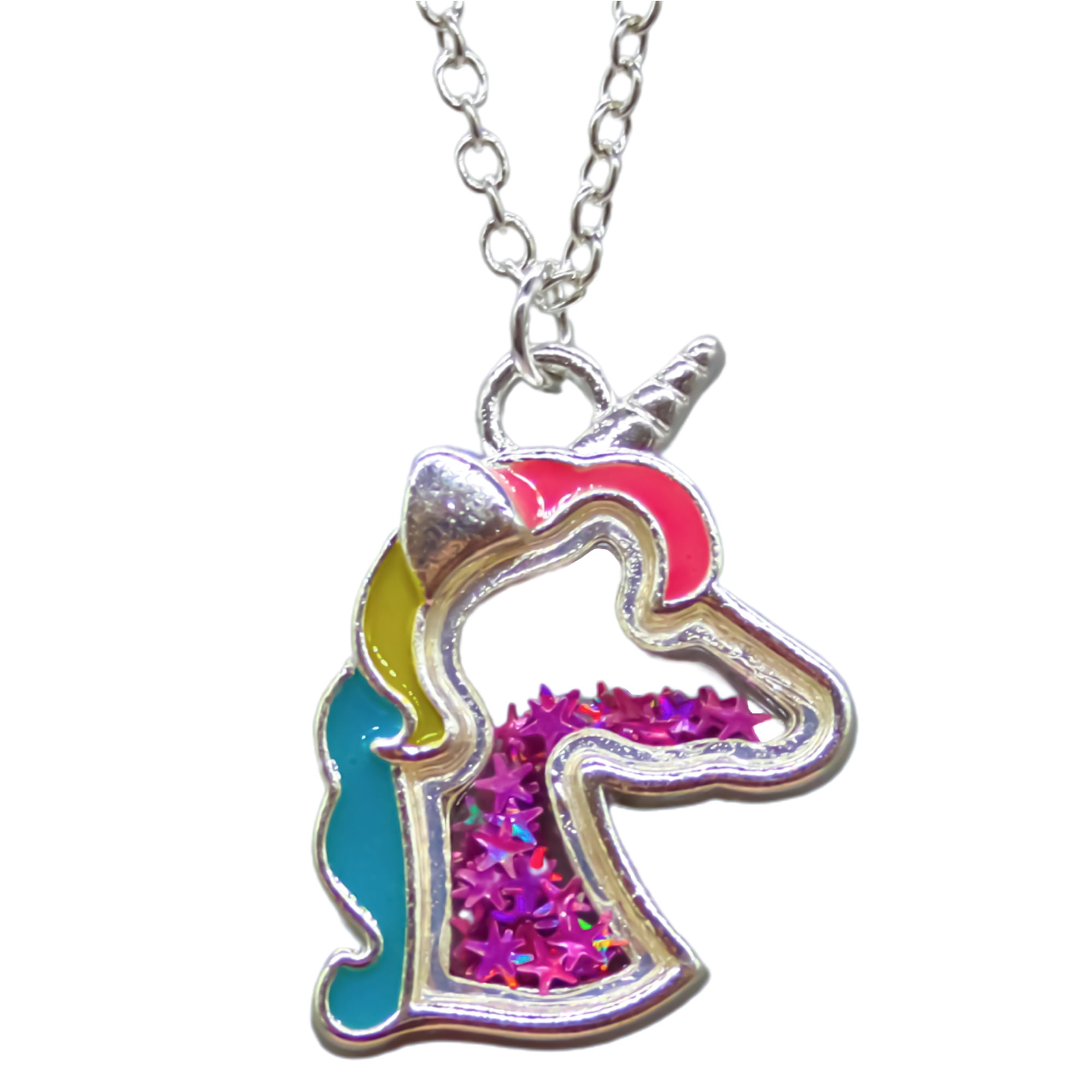 Frog Sac Unicorn Necklace for Girls, Cute Pink Shaker Glitter Kids Necklaces