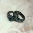 thumbnail image 2 of Women's Men's Simulated Emerald Wedding Trio Ring Set 14k Black Gold Plated Silver, 2 of 5