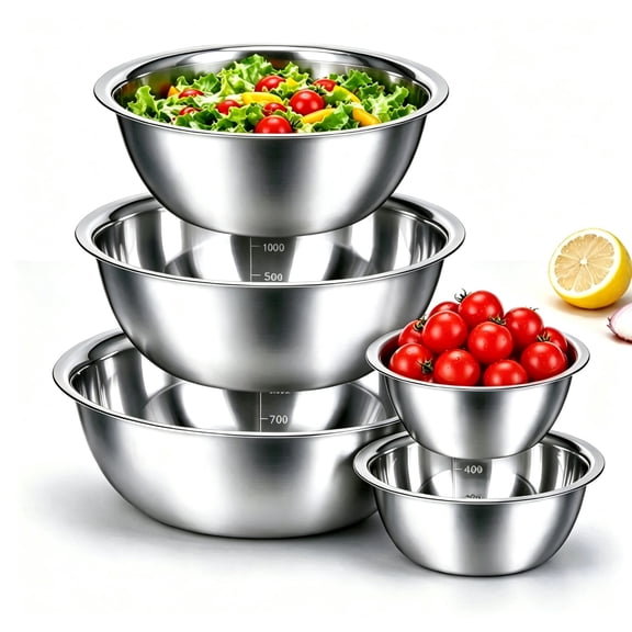 Izrizr Stainless Steel Mixing Bowls Set, Nesting Storage Salad Bowls (5 Pieces)