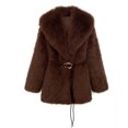 thumbnail image 4 of Miqool Women's Faux Fur Coat Lapel Collar Long Sleeve Warm Winter Coat with Pockets and Belted, 4 of 8
