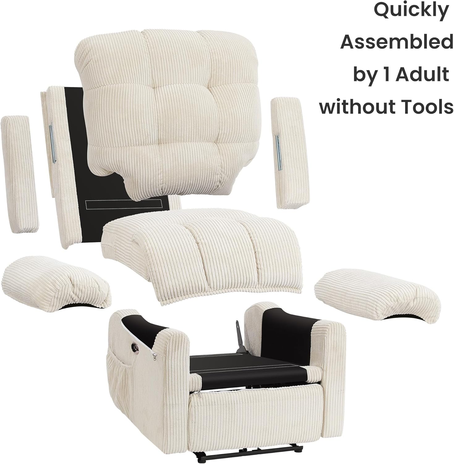 Neche Electric Recliner Chair, Comfy Lay Flat Sofa for Small Spaces, Living Room, One Box, Beige