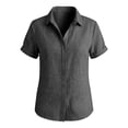 thumbnail image 7 of Holzkary Cotton Linen Button Down Tops for Women Rolled Cuffed Short Sleeve Hawaiian Shirt Peasant Comfy Tees Loose Fit Tops Pullover Elegent Tops Plus Size Shirt V Neck Lapel Collar Tops Flowy, 7 of 7