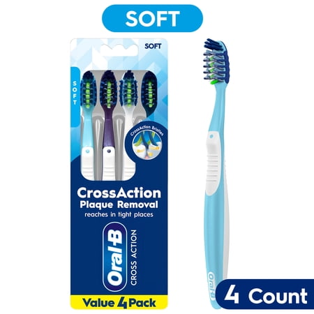 Oral-B Toothbrush Pack, Pro-Clean CrossAction Plaque Removal Manual Toothbrush, Soft Bristles, 4 Count