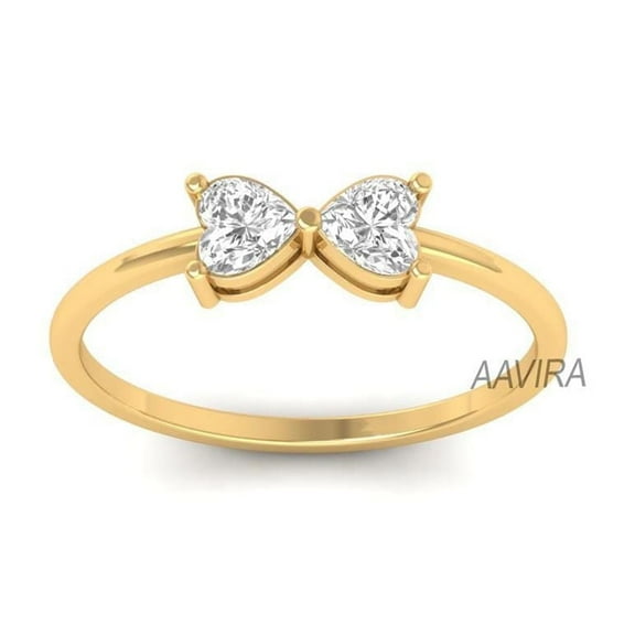 Heart Cut Bow Diamond Promise Ring for Women, 2-Stone Minimalist Stackable Ring, 14K Gold Plated Elegant Jewelry Gift for Her