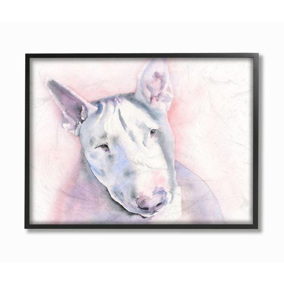 Stupell Industries White Bullterrier Dog Pet Animal Watercolor Painting Framed Giclee Texturized Art by George Dyachenko