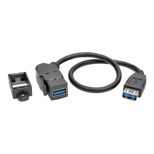 Tripp Lite USB 3.0 Keystone Panel Mount Coupler Cable F/F Angled 1ft - USB adapter - USB Type A (F) to USB Type A (F) - USB 3.0 - 1 ft - molded - black
