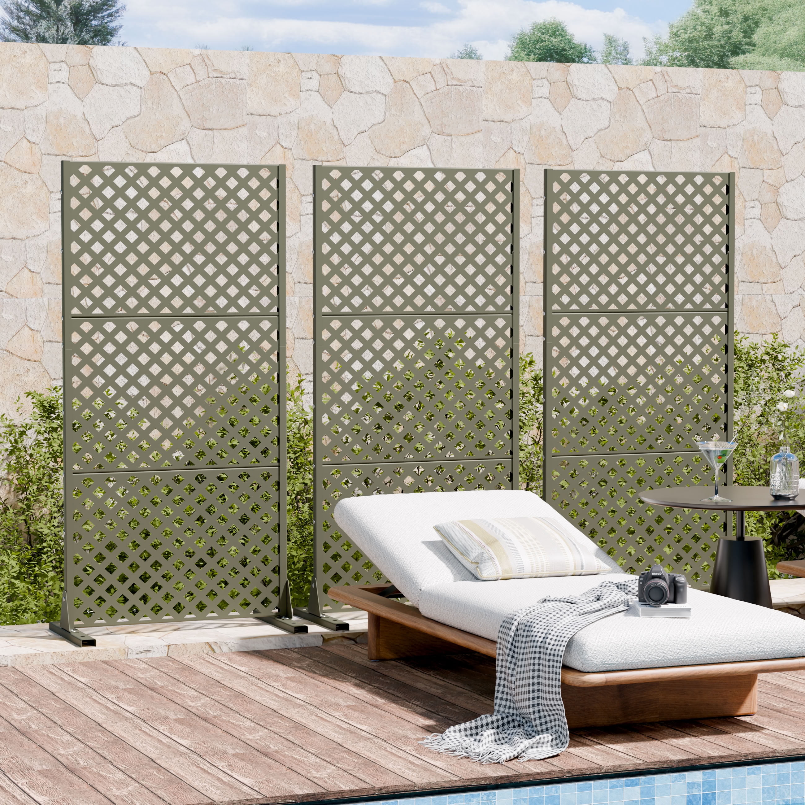 MAYEERTY 59*30in Outdoor Privacy Screen, Tiny Patio Metal Privacy Fence, Privacy Panel for Balcony, Backyard, Garden