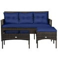 thumbnail image 2 of Costway 3PCS Patio Rattan Furniture Set 3-Seat Sofa Cushioned Table Garden Navy, 2 of 10