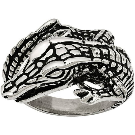 Primal Steel Stainless Steel Antiqued Alligator Ring, Available in Multiple Sizes