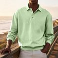 thumbnail image 3 of Mens Polo Sweater Long Sleeve Shirt Button Down Knit Pullover Relaxed Fit Collared Casual Tops Light Green 4XL, 3 of 4