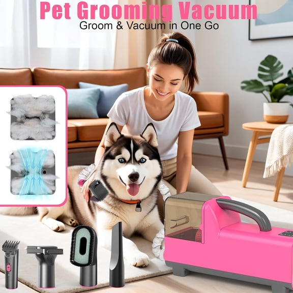 All-in-One Dog Grooming Clippers Kit with Pet Grooming Vacuum & Dog Hair Dryer, 1.8L Dust Cup, 5 Grooming Tools Cats Vacuum for Shedding Grooming