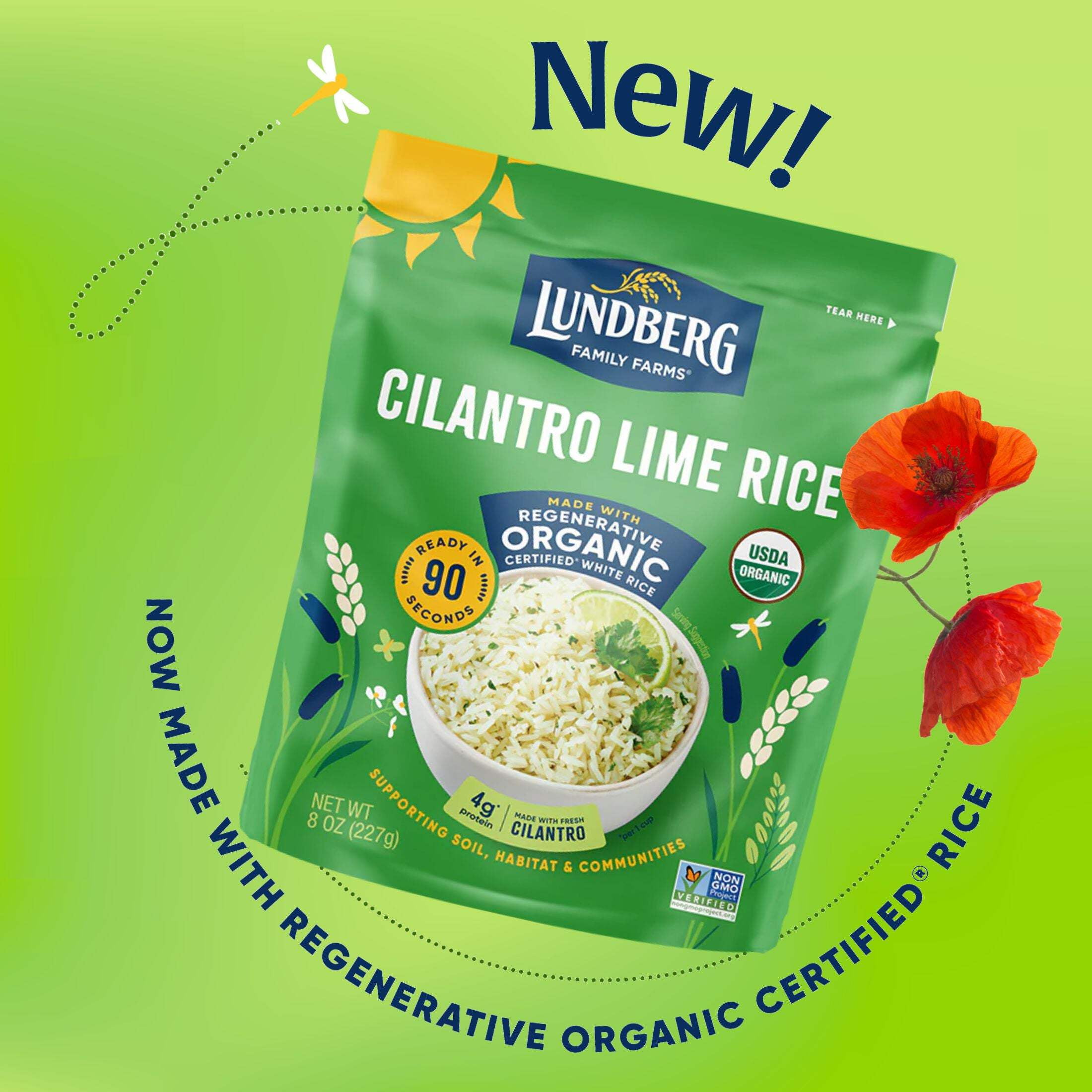 (6 pack) Lundberg Organic Cilantro Lime Rice - Microwave Ready in 90 Seconds, 8oz Pouch