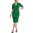 thumbnail image 1 of Vestido ajustado de mujer Inspire Chic con cuello en V, mangas cortas, vestido midi bodycon para el trabajo, talla XL, color verde, 1 of 5