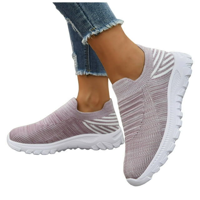 Espadrilles Légères en Tricot à Enfiler pour Femmes, Respirantes, Antidérapantes, Chaussures de Course, Chaussures de Tennis Décontractées à Semelle Compensée, Rouges, Taille 9,5